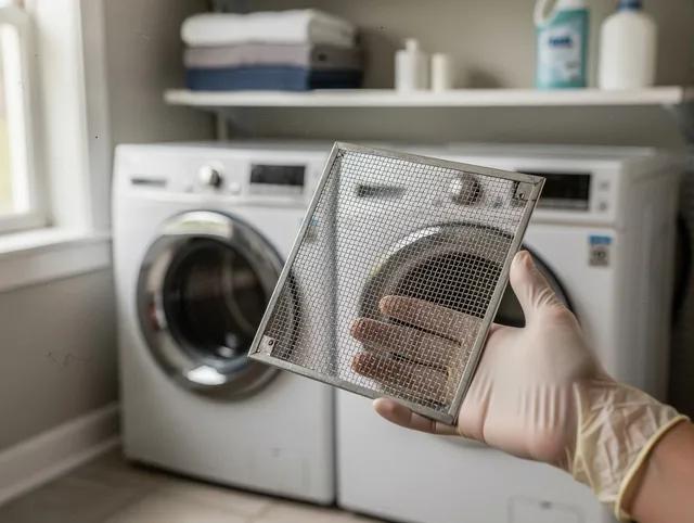 Barrington Dryer Vent Cleaning specialist performing detailed lint trap cleaning service in Barrington