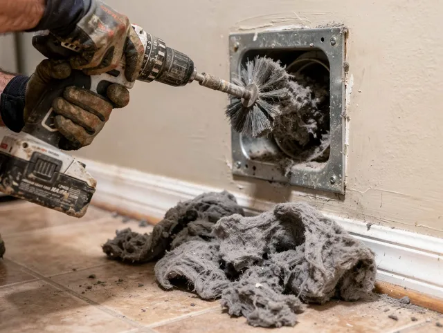 Certified Barrington Dryer Vent Cleaning technician performing dryer vent cleaning in Barrington